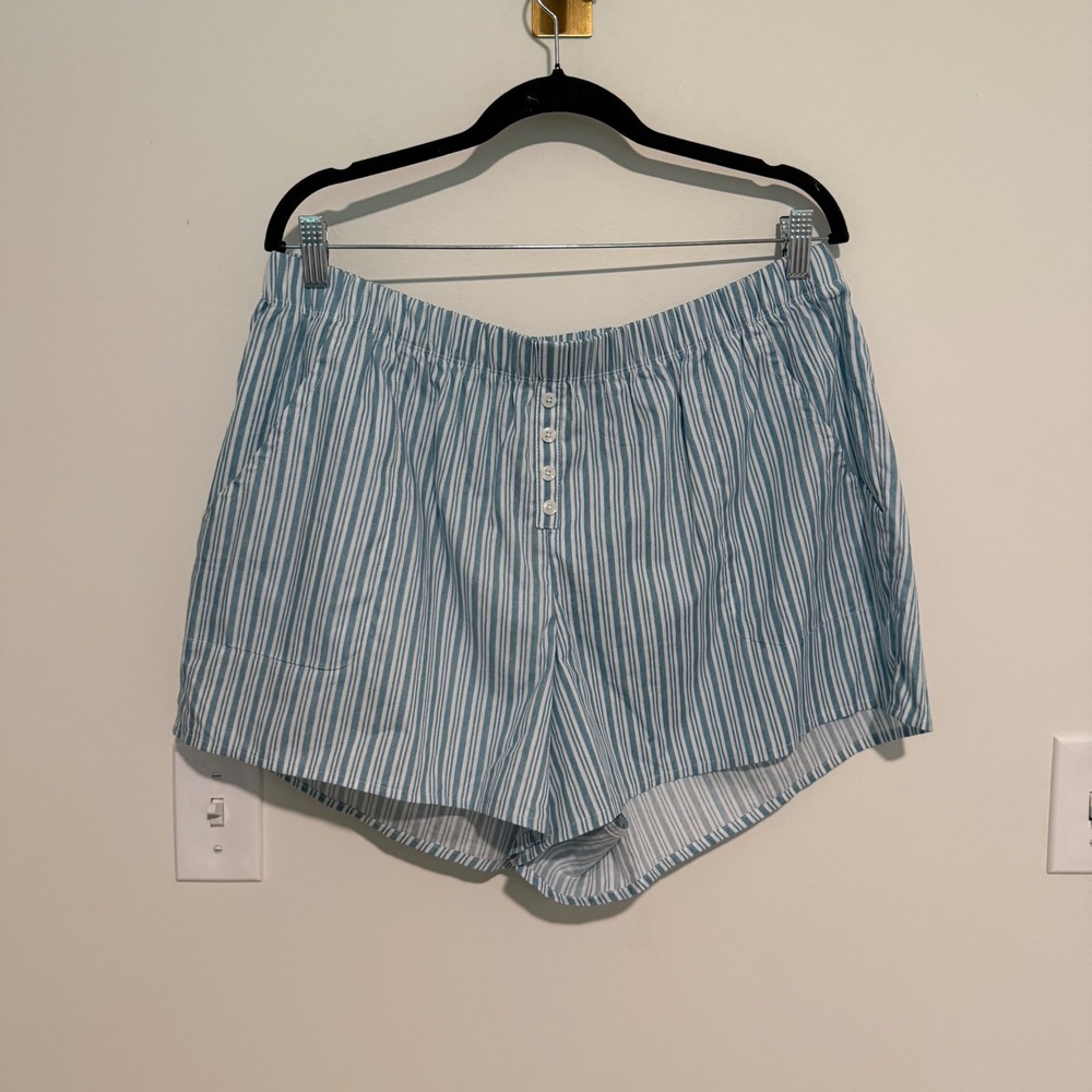 Sleep by Cacique Womens Blue White Striped Pajama Shorts Plus Size 14/16 NWT